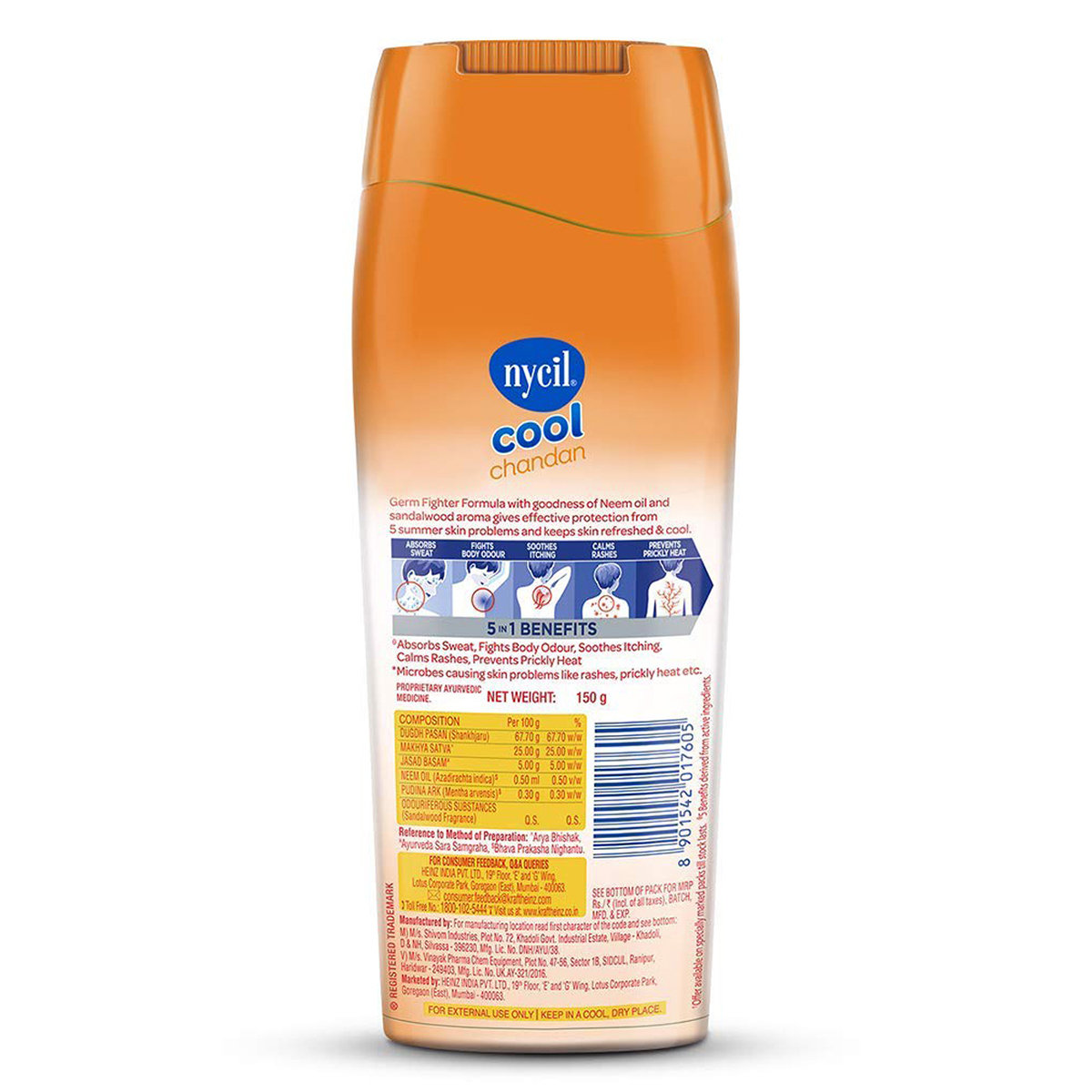 Nycil Cool Chandan Prickly Heat Powder 150 gm | Relieves Prickley Heat, Rashes, Itching | Fights Body Odour & Absorbs Sweat | With Sandalwood Fragrance, Pack of 1 Nycil Cool Chandan Prickly Heat Powder 150 gm | Relieves Prickley Heat, Rashes, Itching | Fights Body Odour & Absorbs Sweat | With Sandalwood Fragrance, Pack of 1