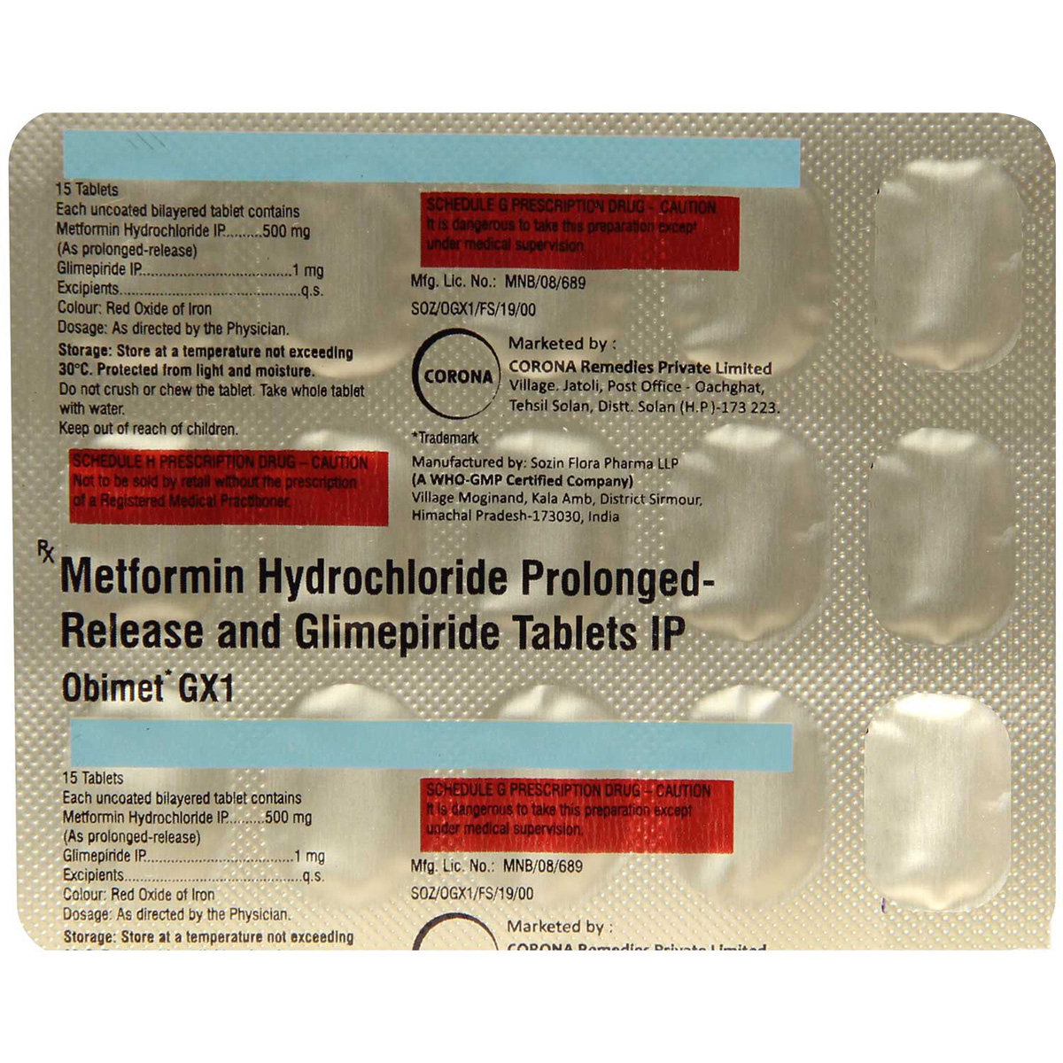 Obimet GX1 Tablet 15's, Pack of 15 TABLETS Obimet GX1 Tablet 15's, Pack of 15 TABLETS