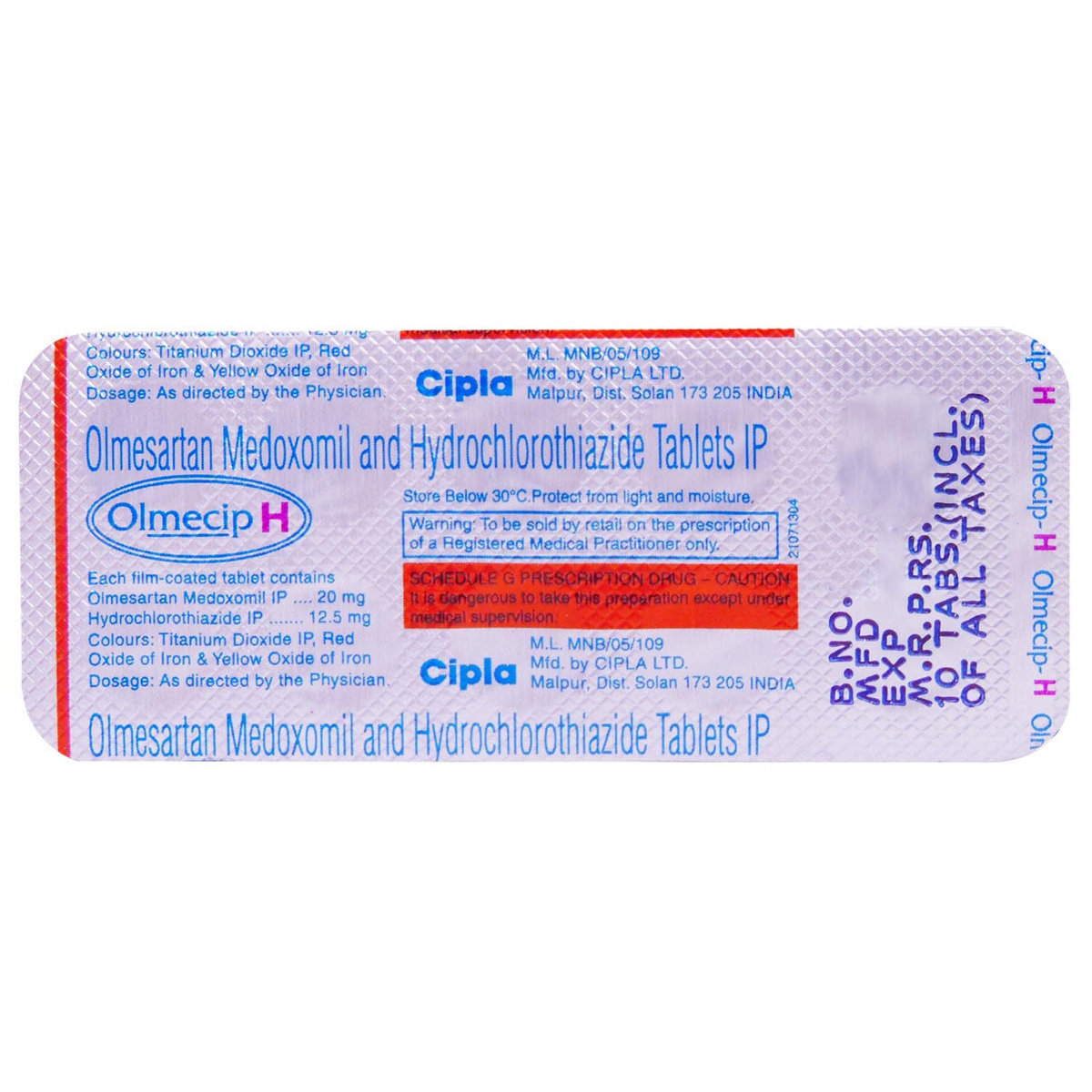 OLMECIP H 20MG TABLET, Pack of 10 TABLETS OLMECIP H 20MG TABLET, Pack of 10 TABLETS