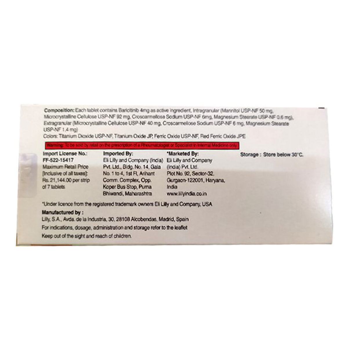 Olumiant 4 mg Tablet 7's, Pack of 1 TABLET Olumiant 4 mg Tablet 7's, Pack of 1 TABLET