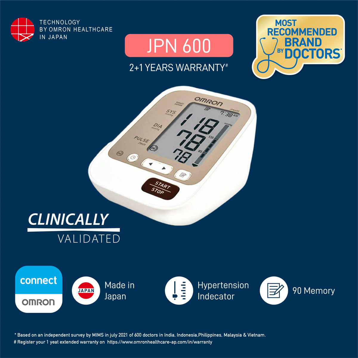 Omron JPN 600 Automatic Blood Pressure Monitor, 1 Count, Pack of 1 Omron JPN 600 Automatic Blood Pressure Monitor, 1 Count, Pack of 1