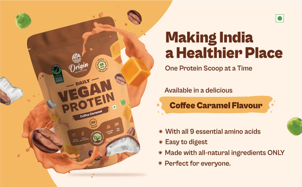 Origin Nutrition 100% Natural Vegan Protein Coffee Caramel Flavour Powder, 737 gm, Pack of 1 Origin Nutrition 100% Natural Vegan Protein Coffee Caramel Flavour Powder, 737 gm, Pack of 1