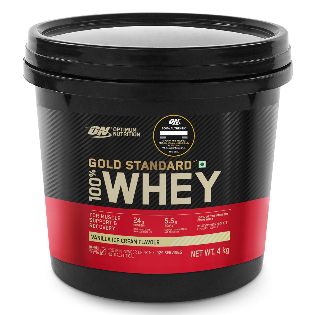 Optimum Nutrition (ON) Gold Standard 100% Whey Protein Vanilla Ice Cream Flavour Powder, 4 Kg, Pack of 1 Optimum Nutrition (ON) Gold Standard 100% Whey Protein Vanilla Ice Cream Flavour Powder, 4 Kg, Pack of 1