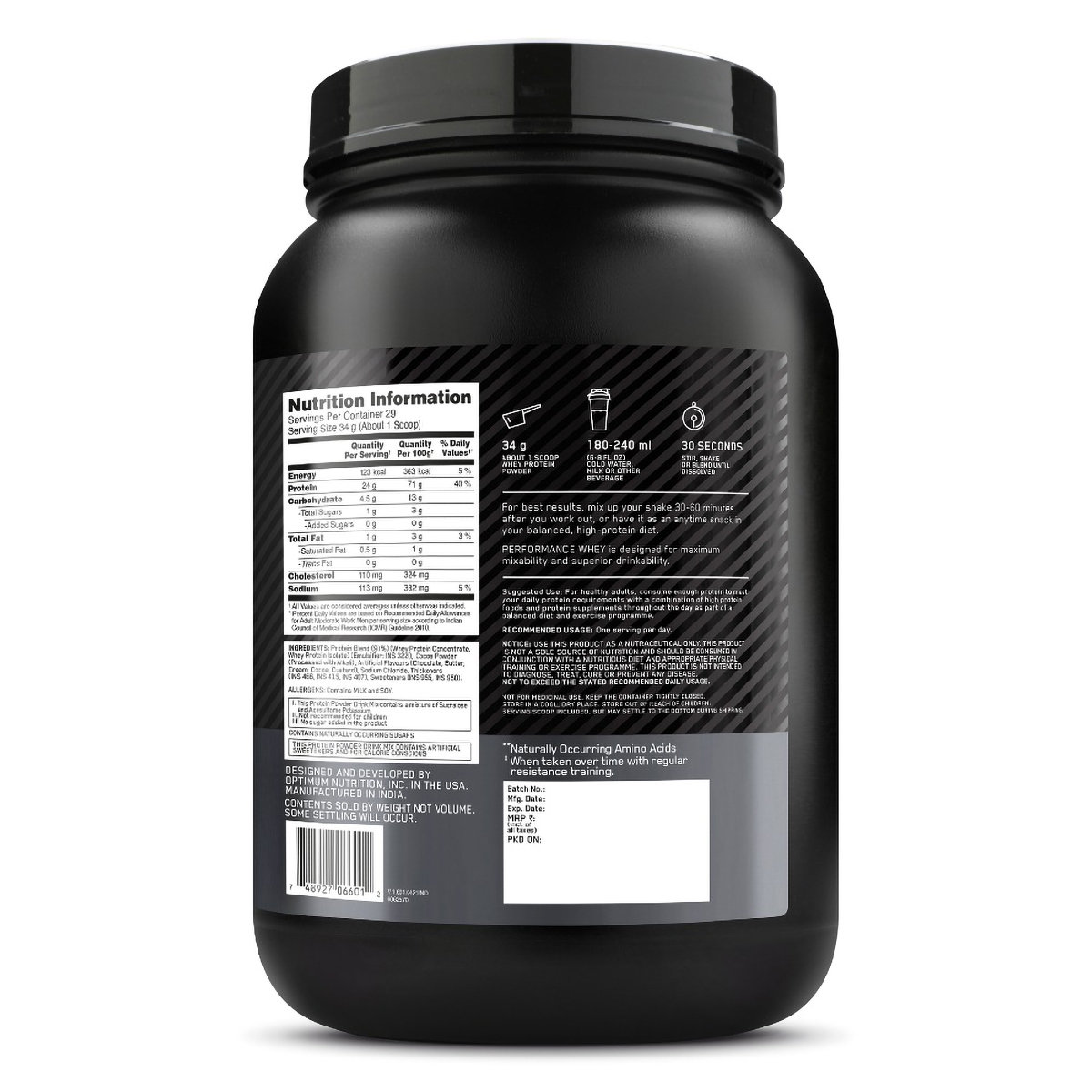 Optimum Nutrition (ON) Performance Whey Protein Chocolate Milkshake Flavour Powder, 1 kg, Pack of 1 Optimum Nutrition (ON) Performance Whey Protein Chocolate Milkshake Flavour Powder, 1 kg, Pack of 1