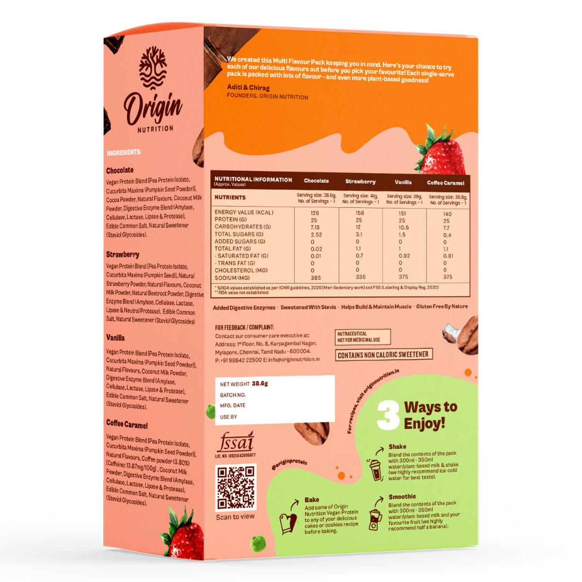 Origin Nutrition 100% Natural Vegan Protein Four Delicious Flavour Powder, 155.4 gm, Pack of 1 Origin Nutrition 100% Natural Vegan Protein Four Delicious Flavour Powder, 155.4 gm, Pack of 1