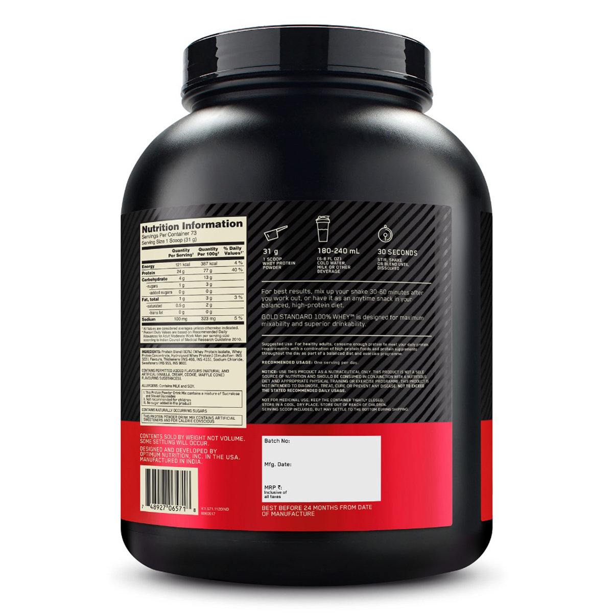 Optimum Nutrition (ON) Gold Standard 100% Whey Protein Vanilla Ice Cream Flavour Powder, 2.27 kg, Pack of 1 Optimum Nutrition (ON) Gold Standard 100% Whey Protein Vanilla Ice Cream Flavour Powder, 2.27 kg, Pack of 1