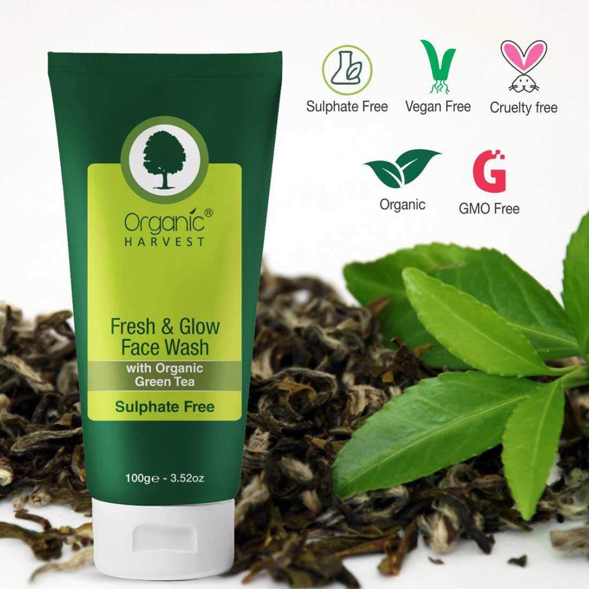 Organic Harvest Fresh & Glow Face Wash 100 gm | With Organic Green Tea | Hydrates Skin | Removes Impurities | Organic, Pack of 1 Organic Harvest Fresh & Glow Face Wash 100 gm | With Organic Green Tea | Hydrates Skin | Removes Impurities | Organic, Pack of 1