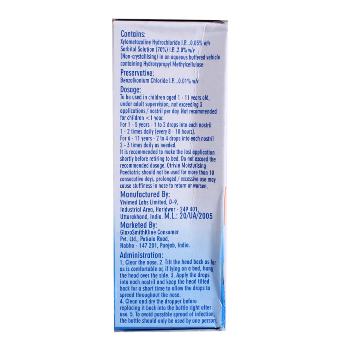 Otrivin Moisturizing Paediatric Nasal Drop 10 ml, Pack of 1 NASAL DROP Otrivin Moisturizing Paediatric Nasal Drop 10 ml, Pack of 1 NASAL DROP