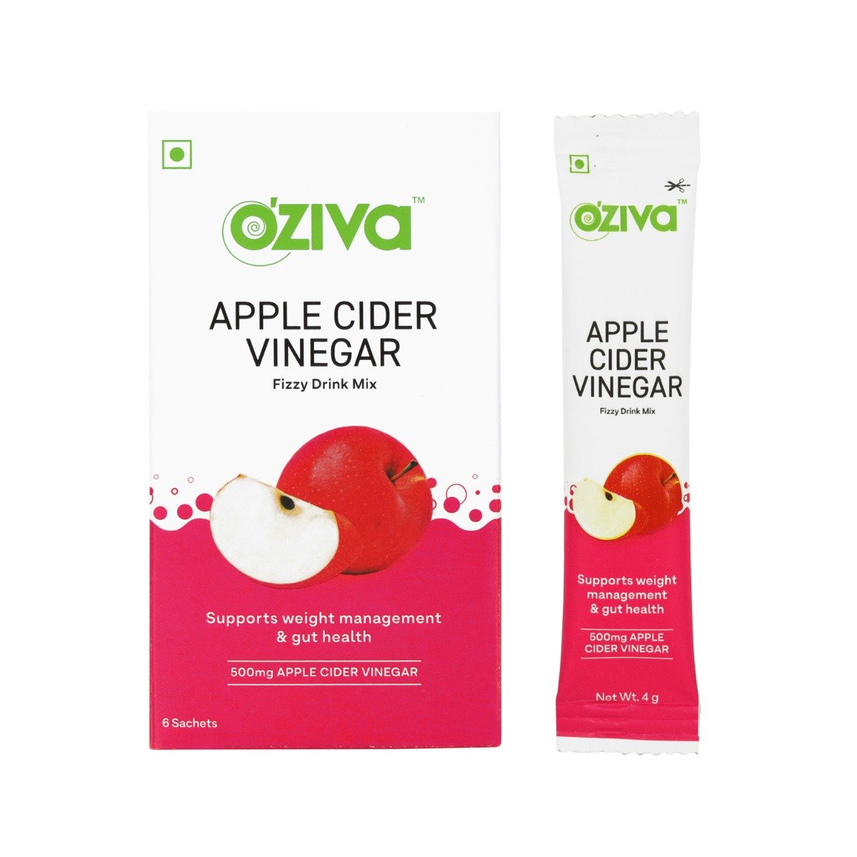 OZiva Apple Cider Vinegar Fizzy Drink, 6 Sachets (6x4 gm), Pack of 1 OZiva Apple Cider Vinegar Fizzy Drink, 6 Sachets (6x4 gm), Pack of 1
