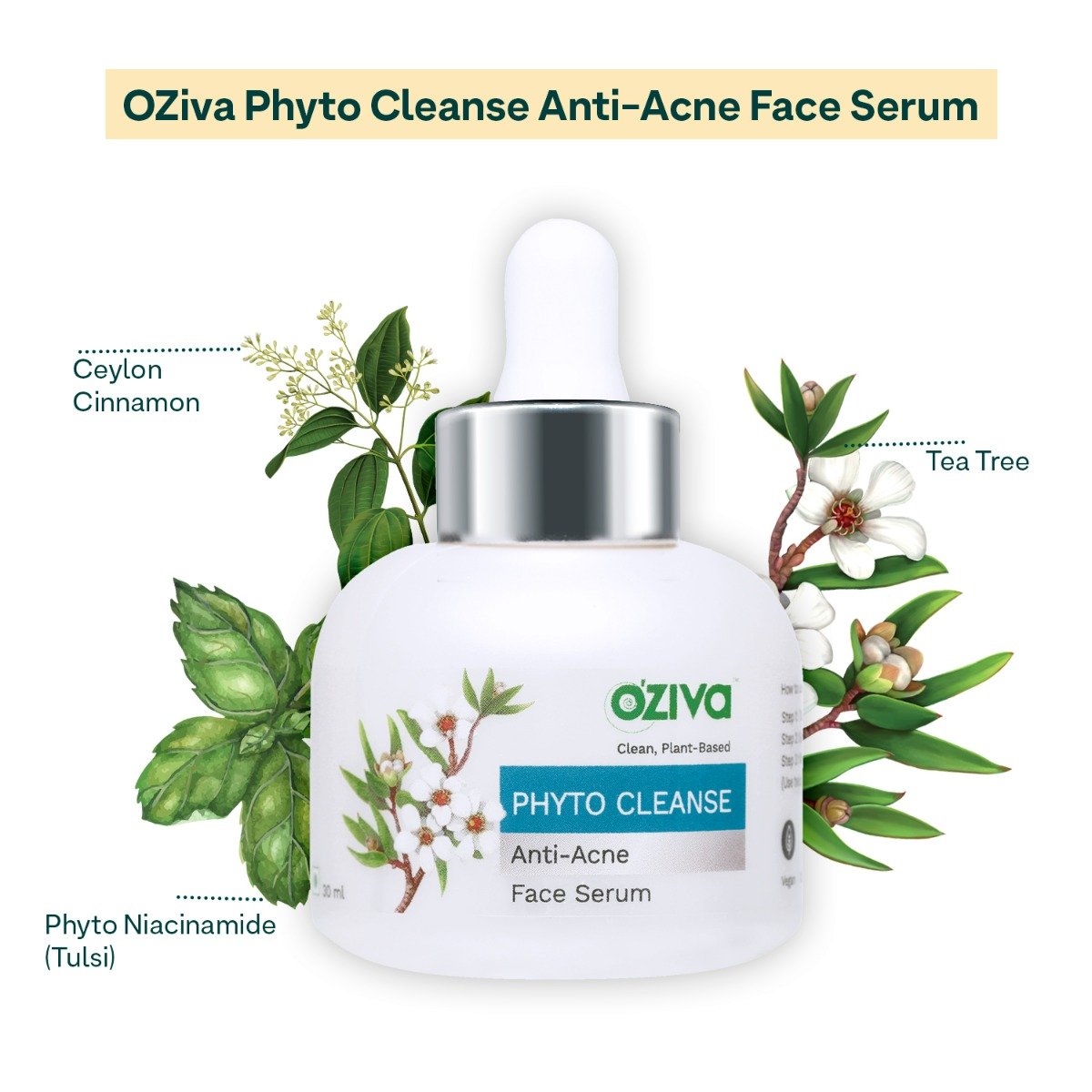 OZiva Phyto Cleanse Anti-Acne Face Serum 30 ml | Ceylon Cinnamon, Phyto Niacinamide, Tea Tree | Controls Acne | Reduces Blemish | For Men & Women | For Oily, Combination, Acne Prone Skin & All Skin Type, Pack of 1 OZiva Phyto Cleanse Anti-Acne Face Serum 30 ml | Ceylon Cinnamon, Phyto Niacinamide, Tea Tree | Controls Acne | Reduces Blemish | For Men & Women | For Oily, Combination, Acne Prone Skin & All Skin Type, Pack of 1