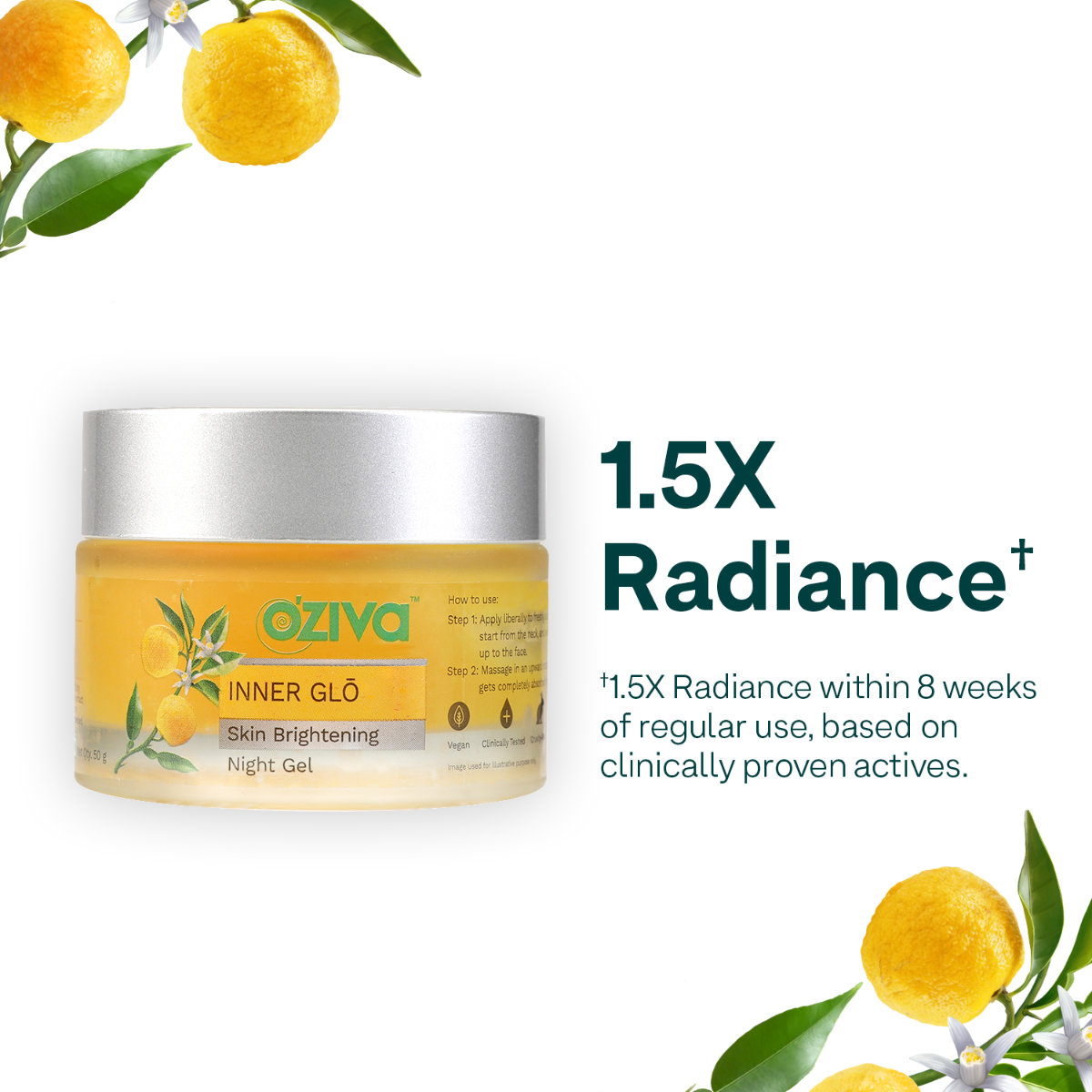 Oziva Inner Glo Skin Brightening Night Gel 50 gm | White Peony Extract, Phyto AHA, Turmeric Root | 1.5X Skin Radiance | Reduces Dark Spots | Gives Even Skin Tone | For Men & Women | For All Skin Type, Pack of 1 Oziva Inner Glo Skin Brightening Night Gel 50 gm | White Peony Extract, Phyto AHA, Turmeric Root | 1.5X Skin Radiance | Reduces Dark Spots | Gives Even Skin Tone | For Men & Women | For All Skin Type, Pack of 1