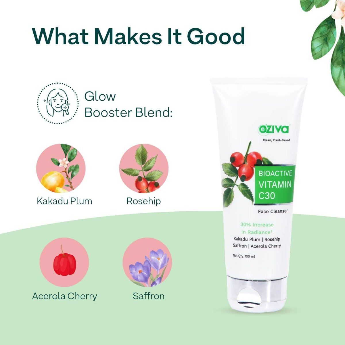 OZiva Bioactive Vitamin C30 Face Cleanser, 100 ml, Pack of 1 OZiva Bioactive Vitamin C30 Face Cleanser, 100 ml, Pack of 1
