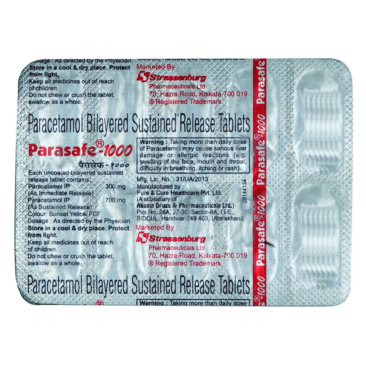 Parasafe 1000 Tablet 10's, Pack of 10 TABLETS Parasafe 1000 Tablet 10's, Pack of 10 TABLETS