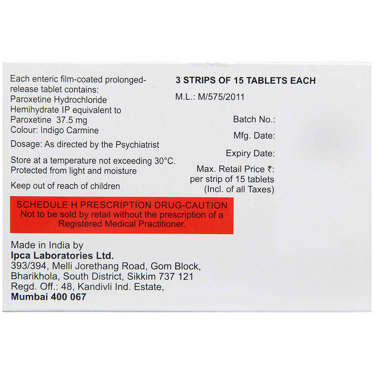 Pari CR 37.5 Tablet 15's, Pack of 15 TABLETS Pari CR 37.5 Tablet 15's, Pack of 15 TABLETS