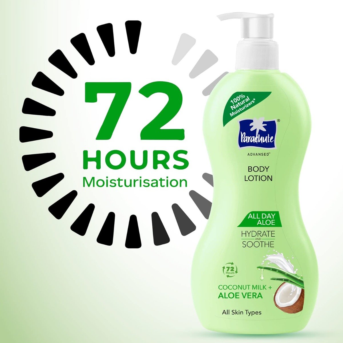 Parachute Advansed All Day Aloe Lotion 400 ml | Cocount Milk & Aloe Vera | Hydrates & Soothes Skin | 72 Hrs Of Moisturization | For All Skin Type, Pack of 1 Parachute Advansed All Day Aloe Lotion 400 ml | Cocount Milk & Aloe Vera | Hydrates & Soothes Skin | 72 Hrs Of Moisturization | For All Skin Type, Pack of 1