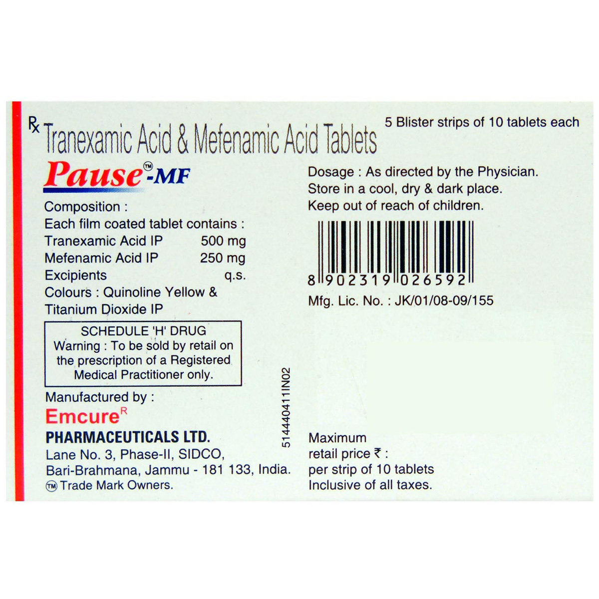 Pause-MF Tablet 10's, Pack of 10 Pause-MF Tablet 10's, Pack of 10