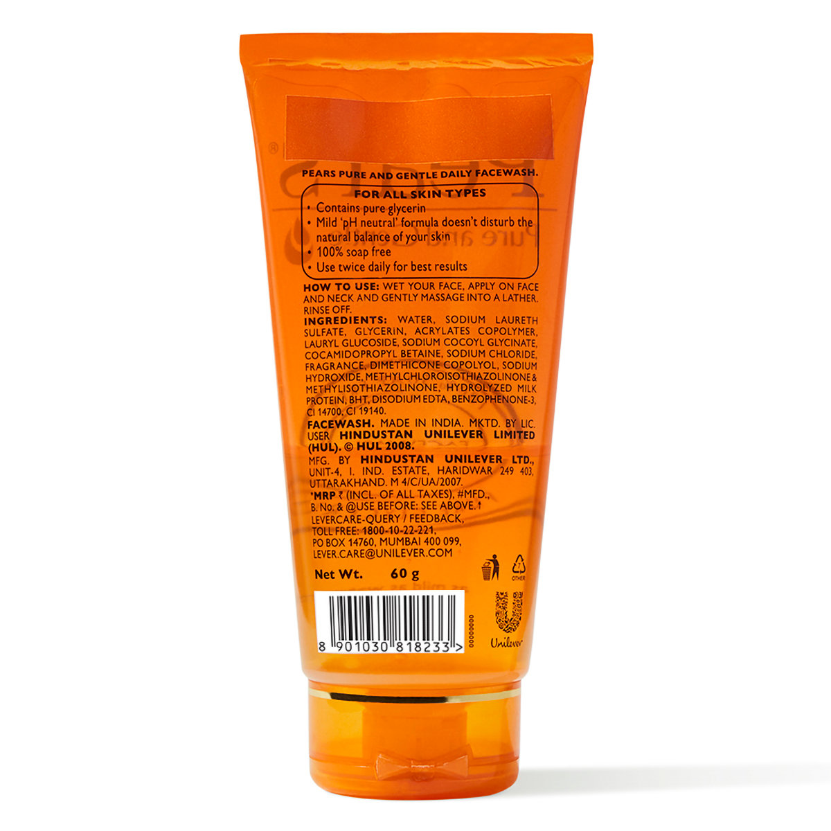 Pears Pure & Gentle Face Wash 60 gm | 98% Pure Glycerin | Mild Cleansing | Soap Free | For All Skin Type, Pack of 1 Pears Pure & Gentle Face Wash 60 gm | 98% Pure Glycerin | Mild Cleansing | Soap Free | For All Skin Type, Pack of 1