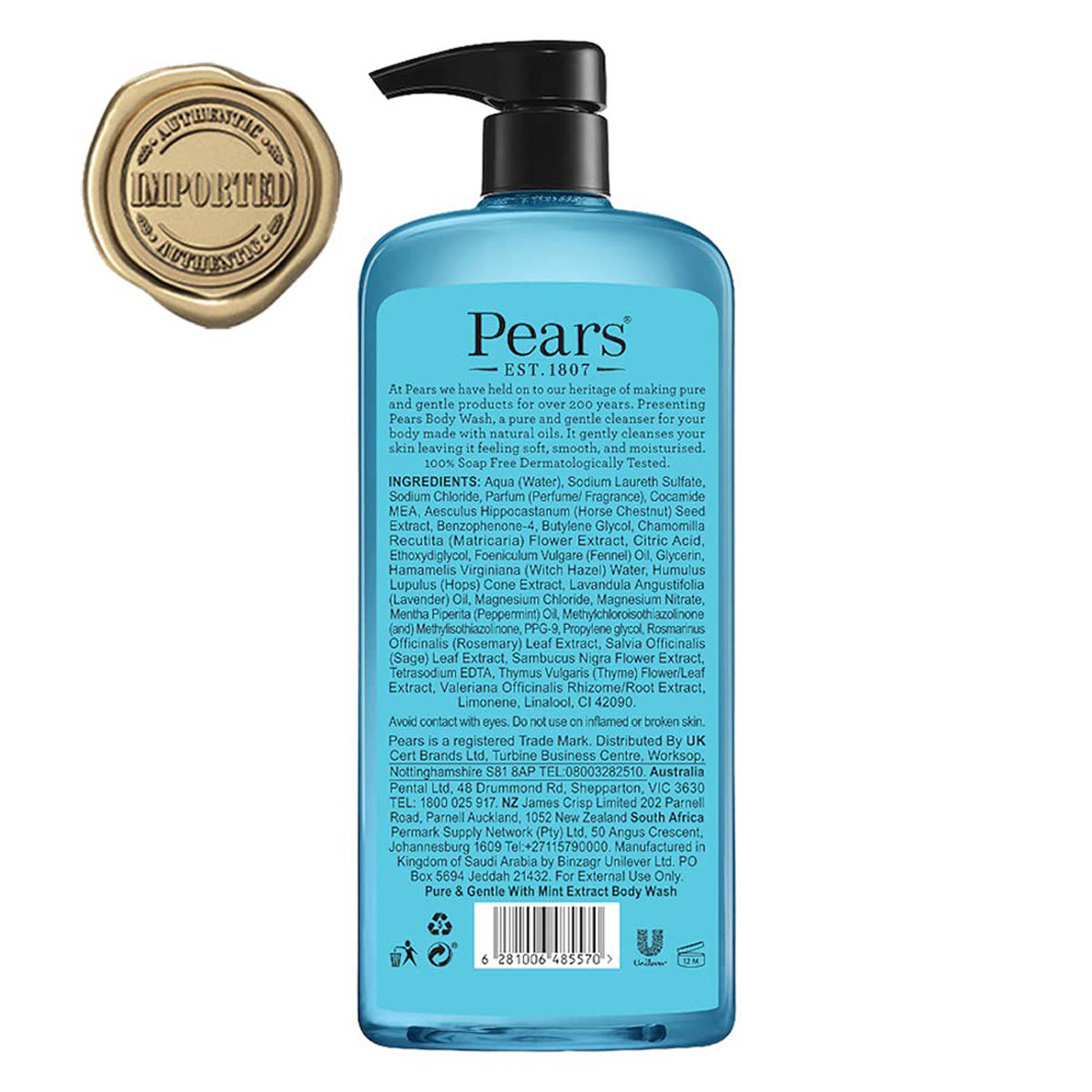 Pears Pure & Gentle Body Wash With Mint Extract 750 ml | WIth Natural Oils | Gentle Skin Cleansing | For Soft & Glowing Skin | Soap Free, Pack of 1 Pears Pure & Gentle Body Wash With Mint Extract 750 ml | WIth Natural Oils | Gentle Skin Cleansing | For Soft & Glowing Skin | Soap Free, Pack of 1