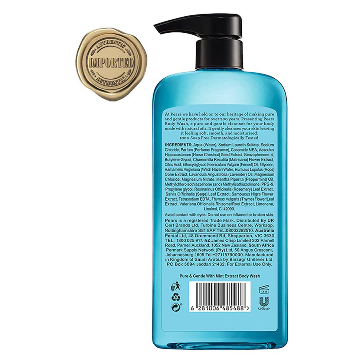 Pears Pure & Gentle Body Wash With Mint Extract 500 ml | WIth Natural Oils | Gentle Skin Cleansing | For Soft & Glowing Skin | Soap Free, Pack of 1 Pears Pure & Gentle Body Wash With Mint Extract 500 ml | WIth Natural Oils | Gentle Skin Cleansing | For Soft & Glowing Skin | Soap Free, Pack of 1