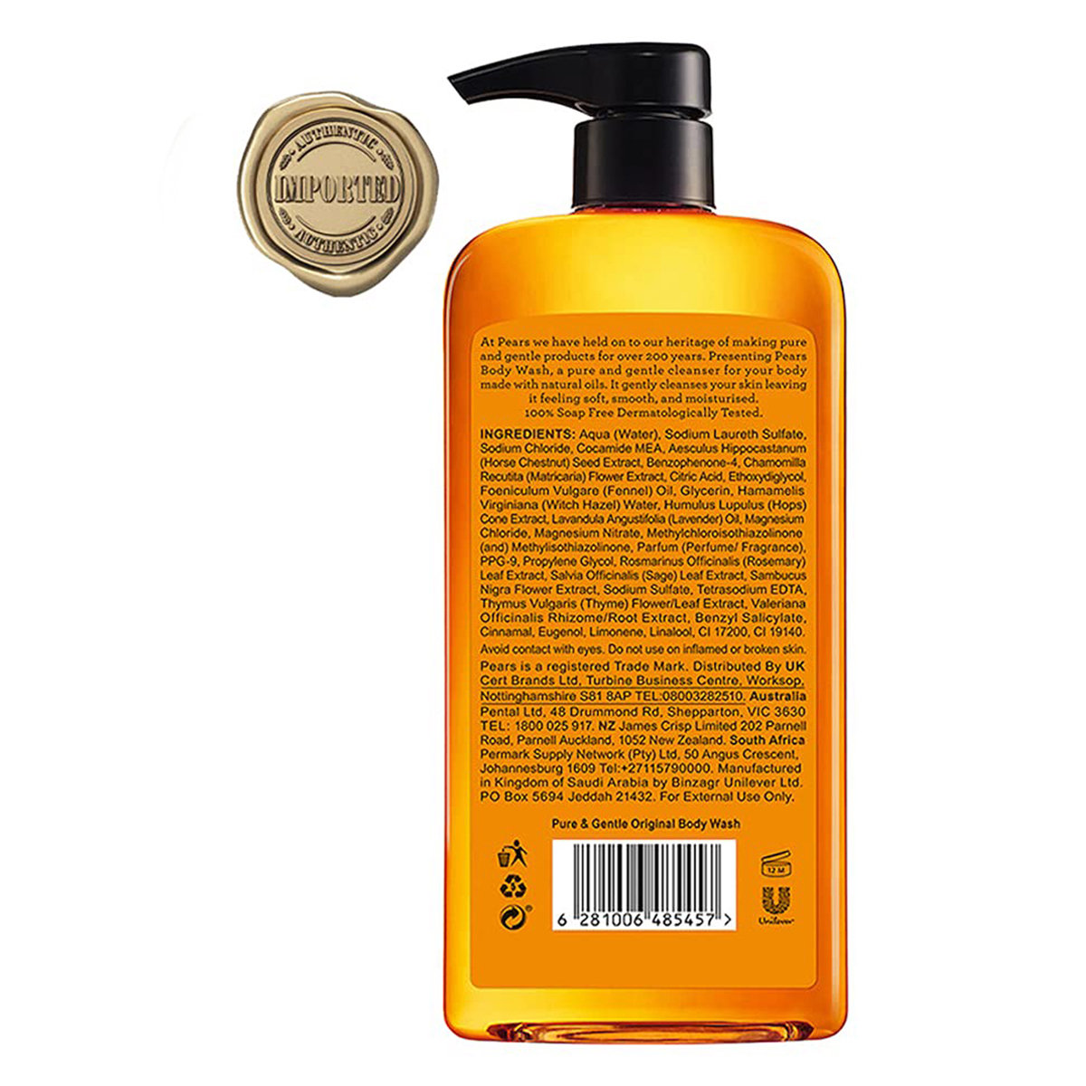 Pears Pure & Gentle Original Body Wash 500 ml | With Natural Oils | Gently Cleanses Skin | Soap Free, Pack of 1 Pears Pure & Gentle Original Body Wash 500 ml | With Natural Oils | Gently Cleanses Skin | Soap Free, Pack of 1