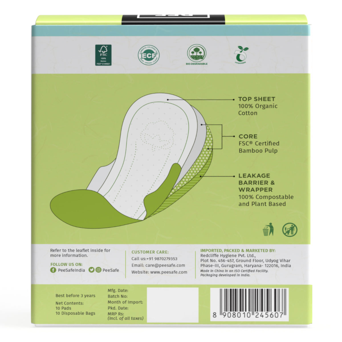 Pee Safe 100% Organic Cotton Biodegradable Overnight Sanitary Pads, 10 Count, Pack of 1 Pee Safe 100% Organic Cotton Biodegradable Overnight Sanitary Pads, 10 Count, Pack of 1