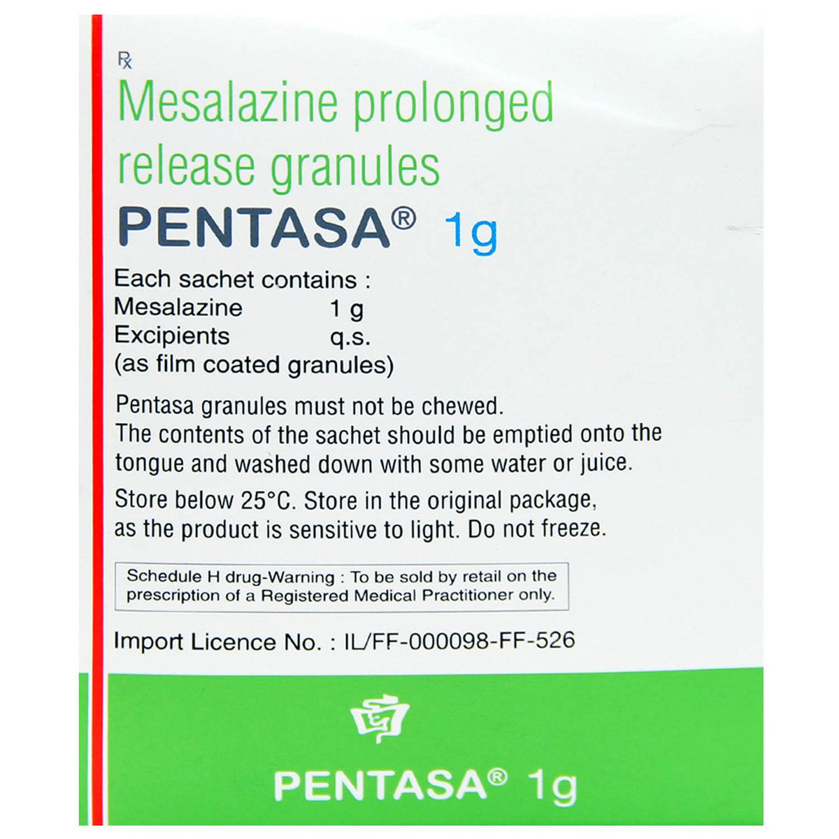 Pentasa Sachet 1 gm, Pack of 1 GRANULES Pentasa Sachet 1 gm, Pack of 1 GRANULES