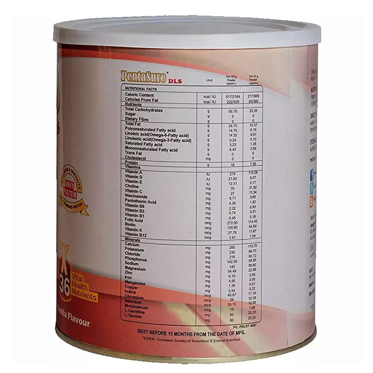 Pentasure DLS Vanilla Flavour Powder, 400 gm Tin, Pack of 1 Pentasure DLS Vanilla Flavour Powder, 400 gm Tin, Pack of 1