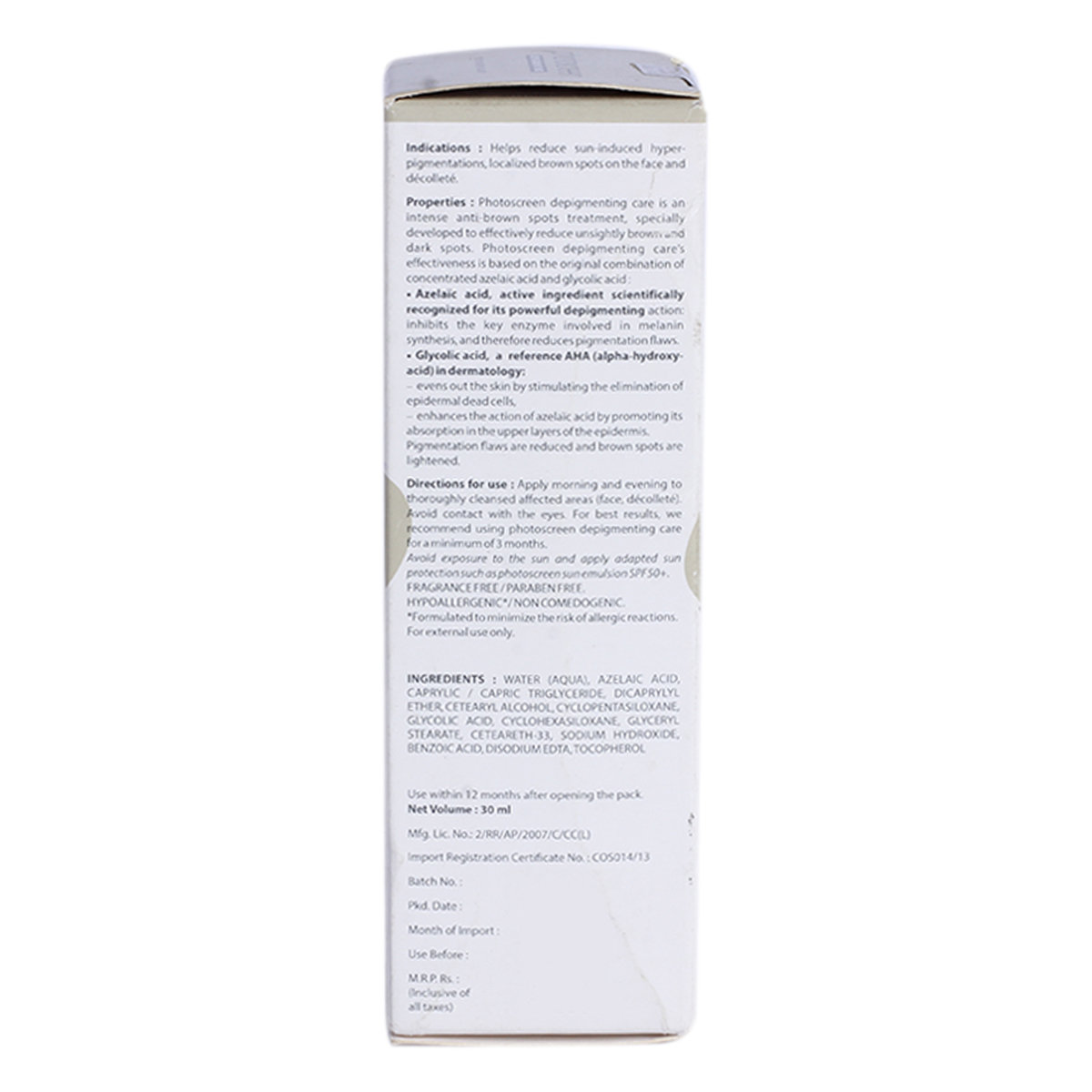 Ducray Photoscreen Depigmenting Cream 30 ml | Azelaic Acid & Glycolic Acid | Reduces Sun Induced Hyperpigmenation & Brown Spots, Pack of 1 Ducray Photoscreen Depigmenting Cream 30 ml | Azelaic Acid & Glycolic Acid | Reduces Sun Induced Hyperpigmenation & Brown Spots, Pack of 1