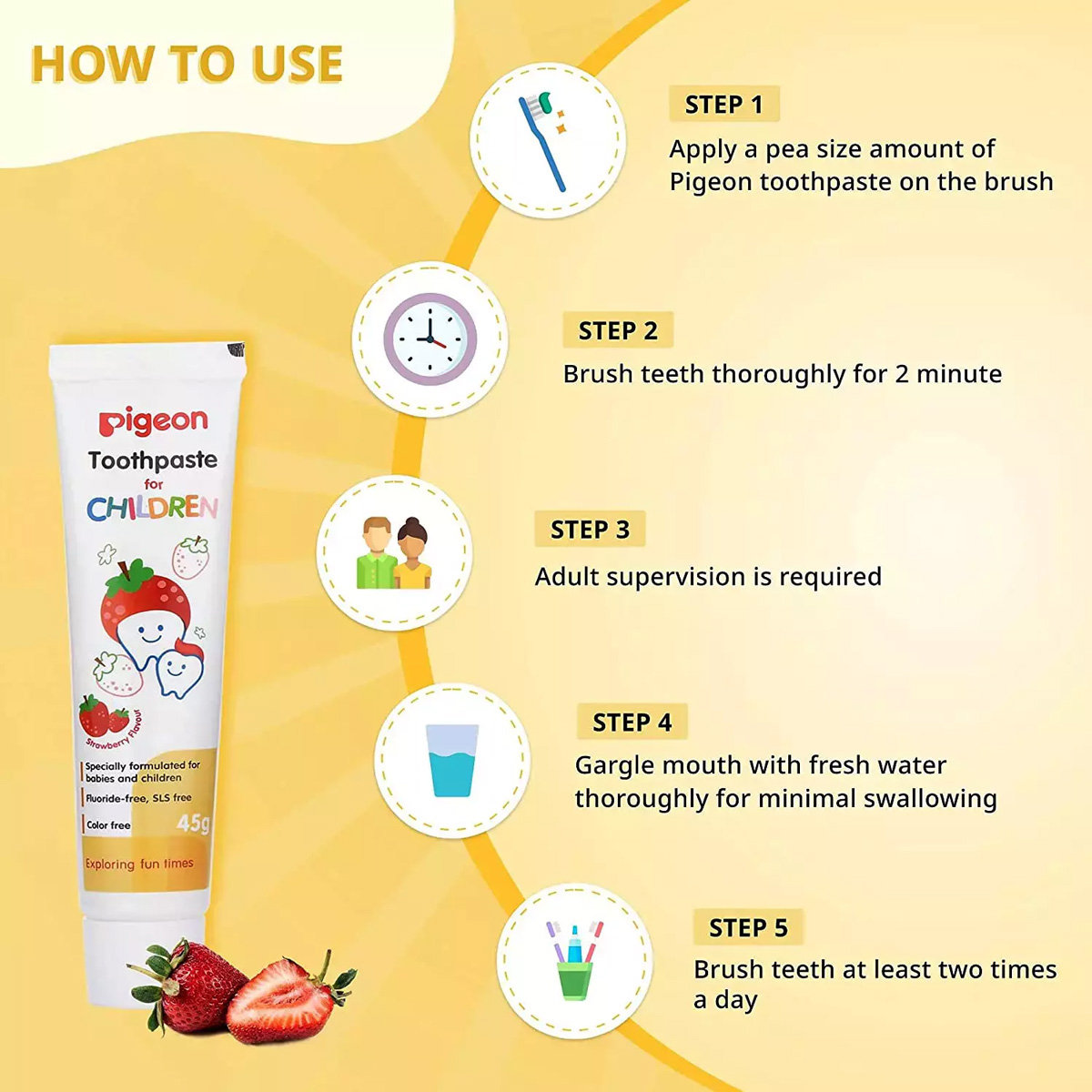 Pigeon Strawberry Flavour Toothpaste for Children, 45 gm, Pack of 1 Pigeon Strawberry Flavour Toothpaste for Children, 45 gm, Pack of 1