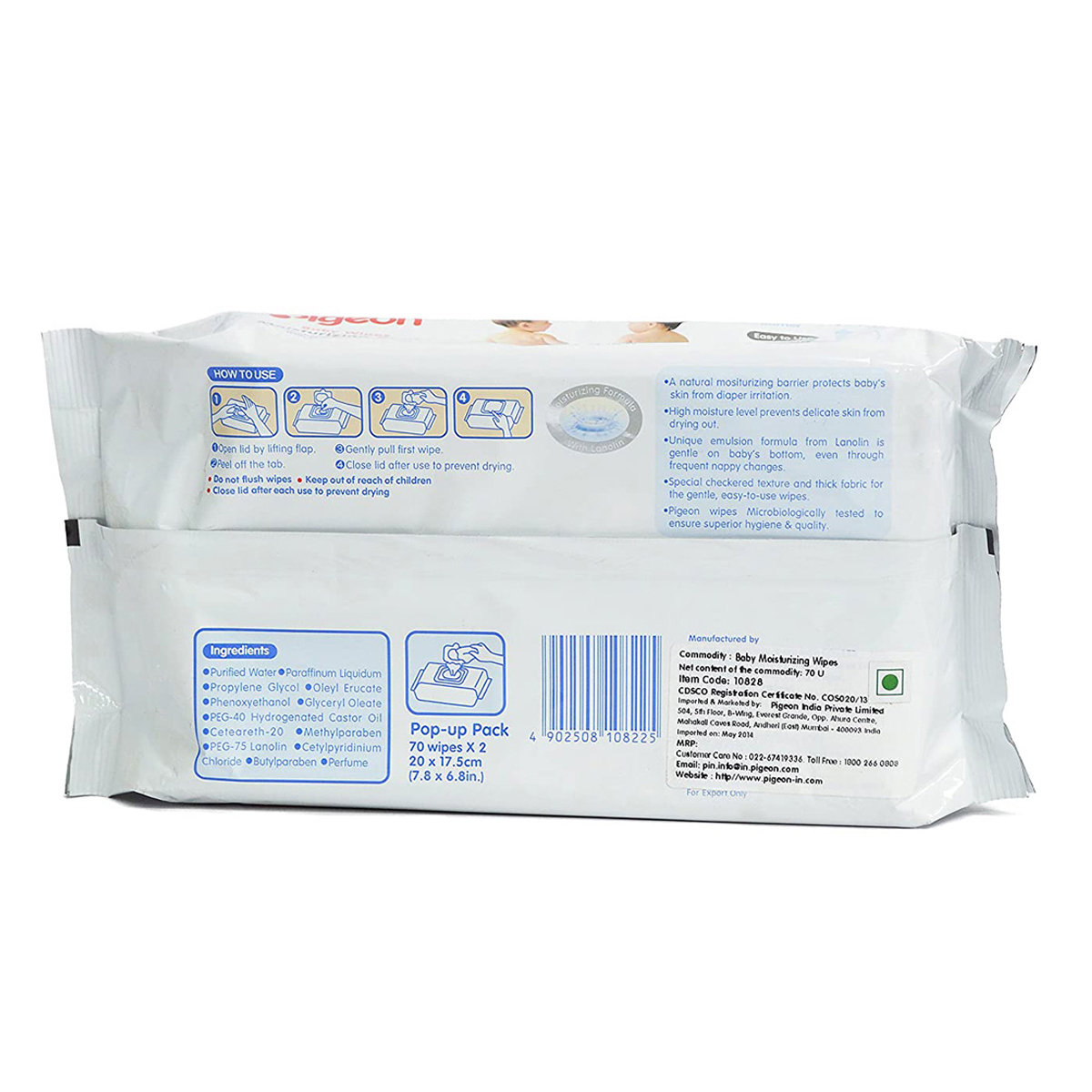 Pigeon Moisturizing Baby Wipes, 70 Count, Pack of 1 Pigeon Moisturizing Baby Wipes, 70 Count, Pack of 1