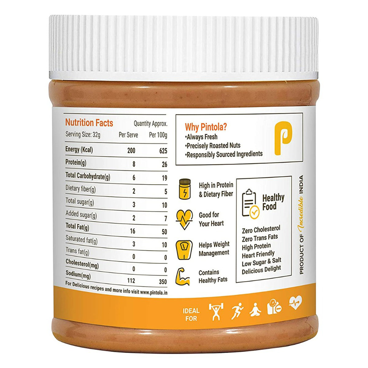 Pintola Classic Creamy Peanut Butter, 350 gm, Pack of 1 Pintola Classic Creamy Peanut Butter, 350 gm, Pack of 1