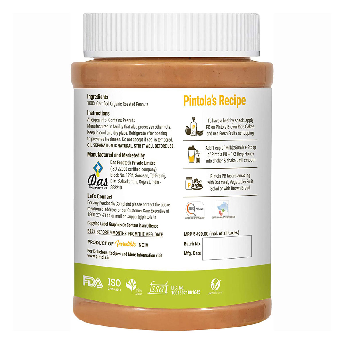 Pintola All Natural Crunchy Peanut Butter, 1 kg, Pack of 1 Pintola All Natural Crunchy Peanut Butter, 1 kg, Pack of 1