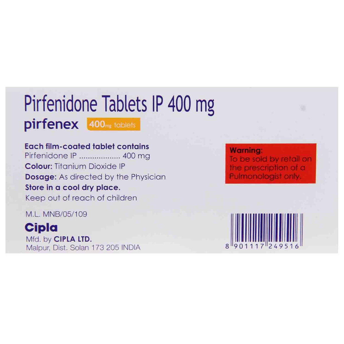 Pirfenex 400 mg Tablet 15's, Pack of 15 TABLETS Pirfenex 400 mg Tablet 15's, Pack of 15 TABLETS