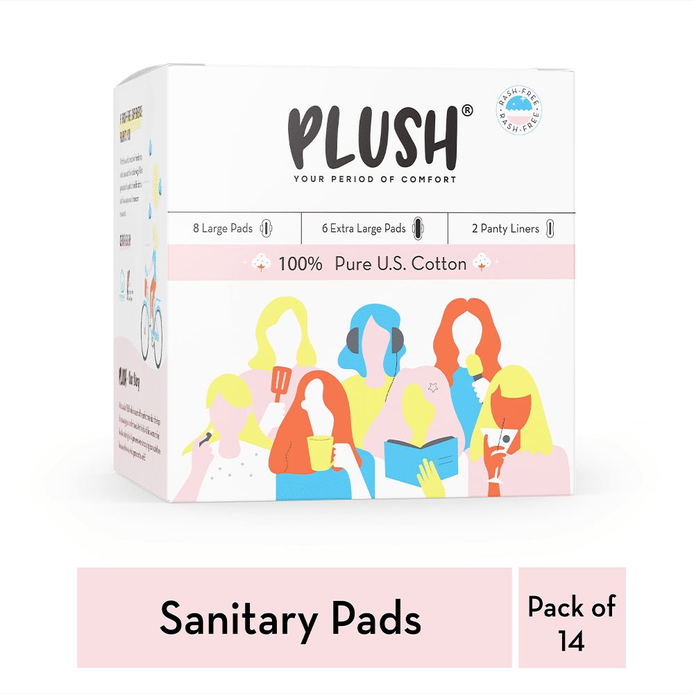 Plush 100% Pure US Cotton Sanitary Pads, 14 Count, Pack of 1 Plush 100% Pure US Cotton Sanitary Pads, 14 Count, Pack of 1