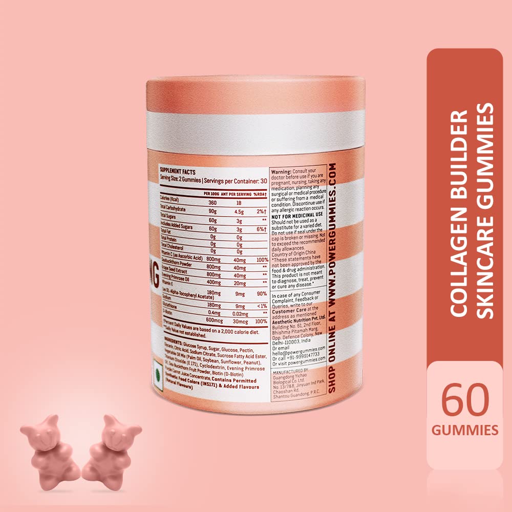 Power Gummies Jaw Dropping Skincare Gummies with Vitamin C Lemon Twist Flavour, 60 Count, Pack of 1 Power Gummies Jaw Dropping Skincare Gummies with Vitamin C Lemon Twist Flavour, 60 Count, Pack of 1