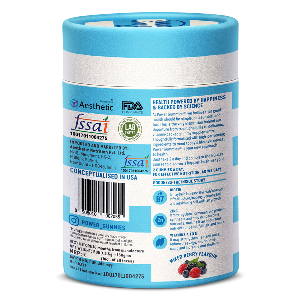 Power Gummies Hair & Nail Vitamins with Biotin Mixed Berry Flavour Gummies, 60 Count, Pack of 1 Power Gummies Hair & Nail Vitamins with Biotin Mixed Berry Flavour Gummies, 60 Count, Pack of 1