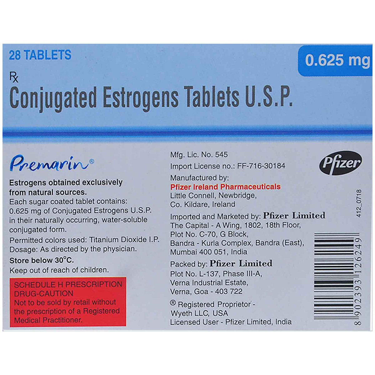 Premarin Tablet 28's, Pack of 28 TABLETS Premarin Tablet 28's, Pack of 28 TABLETS