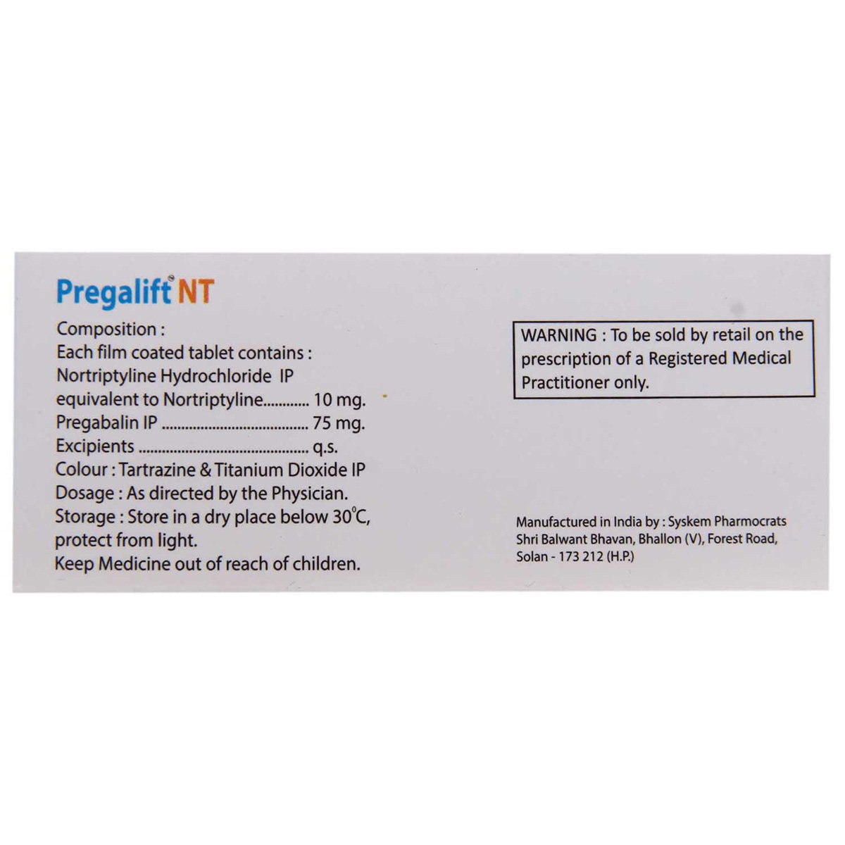 Pregalift NT Tablet 10's, Pack of 10 Pregalift NT Tablet 10's, Pack of 10