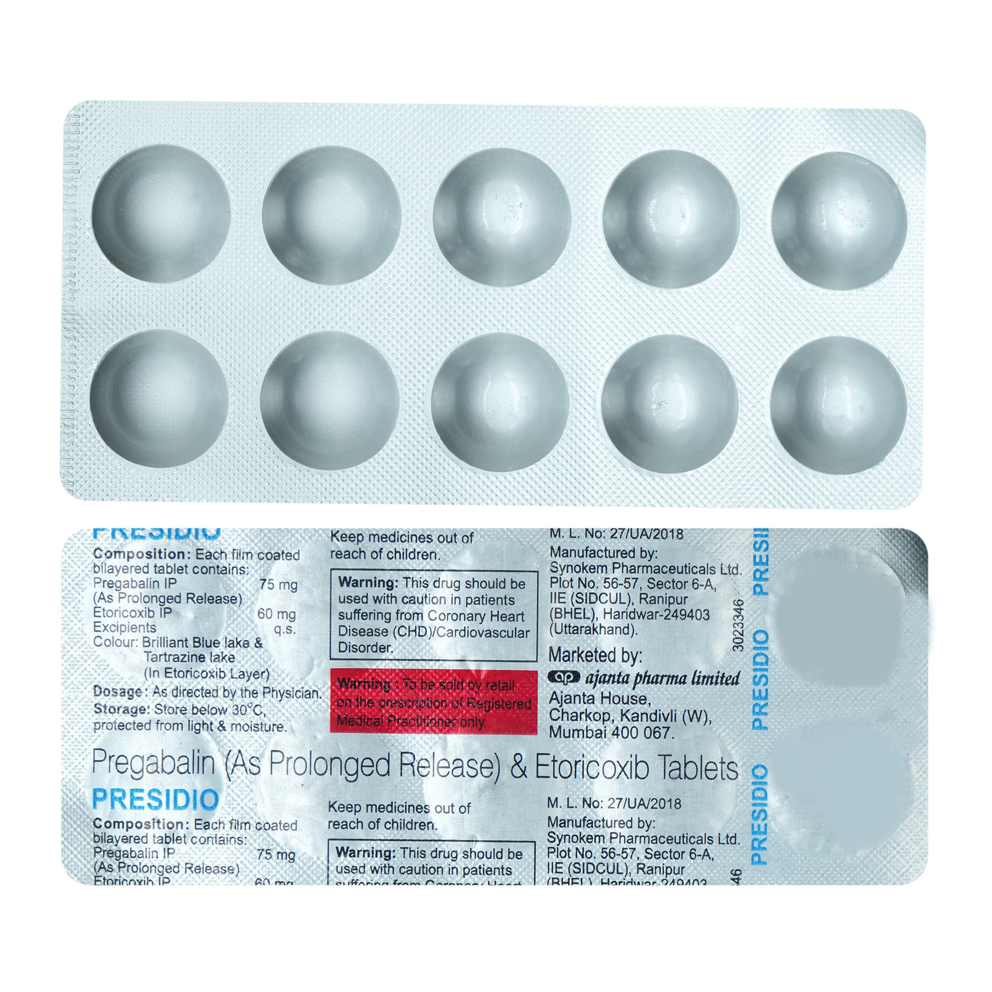 Presidio 75 mg Tablet 10's, Pack of 10 Presidio 75 mg Tablet 10's, Pack of 10