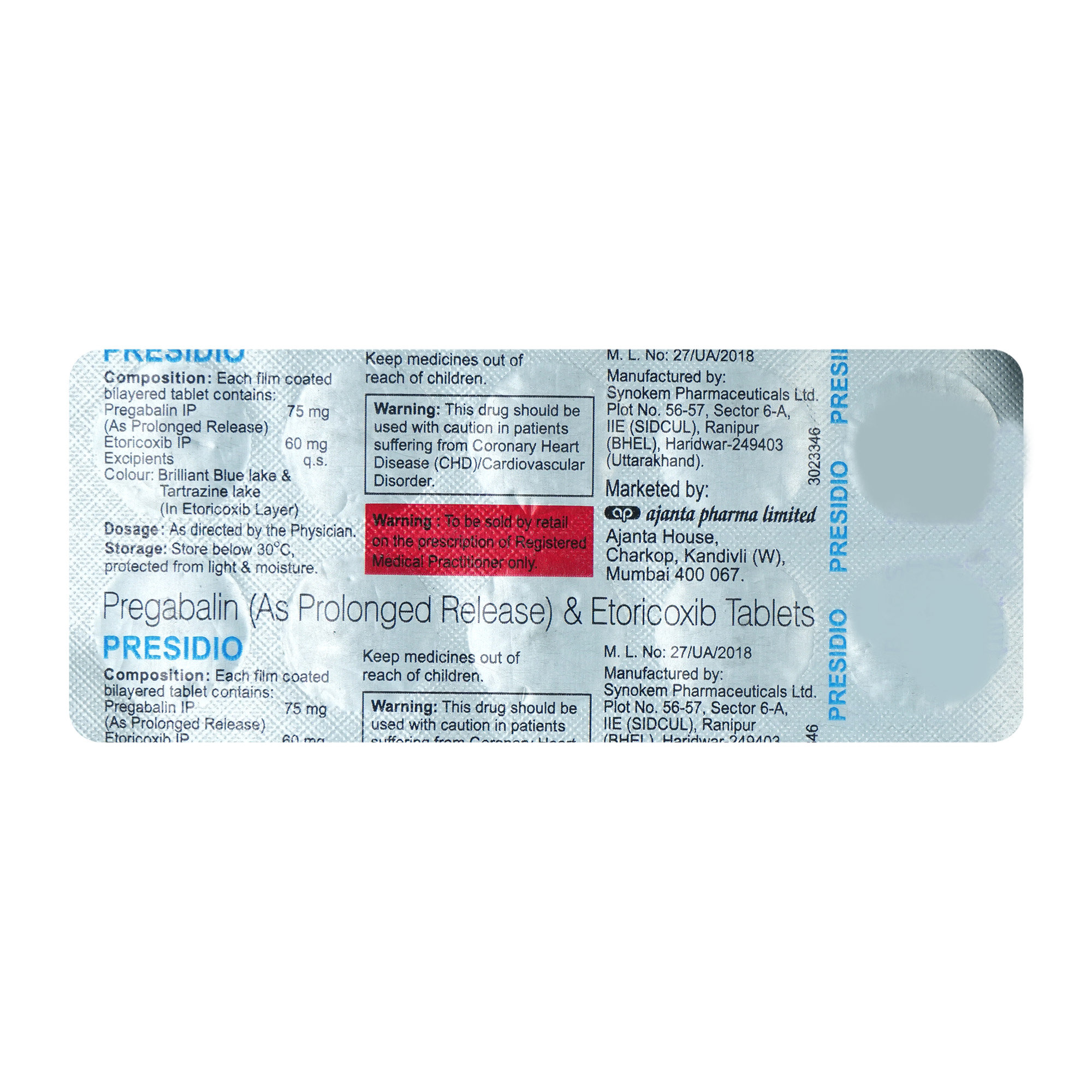 Presidio 75 mg Tablet 10's, Pack of 10 Presidio 75 mg Tablet 10's, Pack of 10