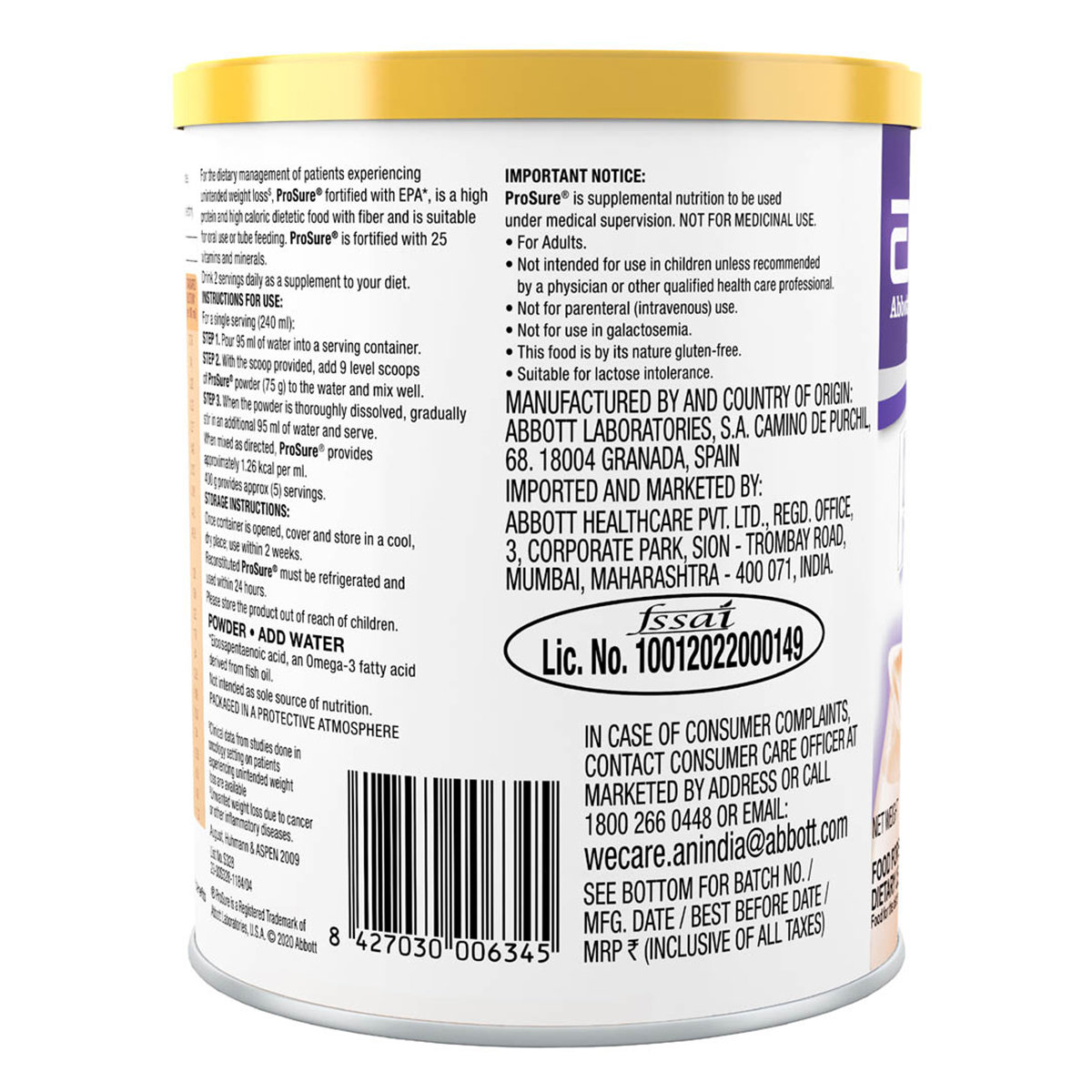 Prosure Orange Flavour Powder, 400 gm Tin, Pack of 1 Prosure Orange Flavour Powder, 400 gm Tin, Pack of 1