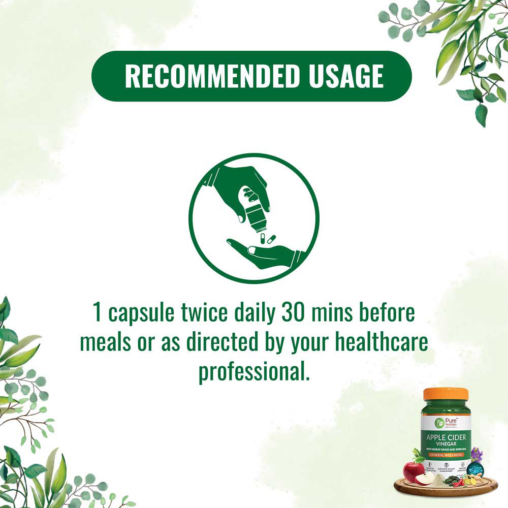 Pure Nutrition Apple Cider Vinegar 610 mg, 60 Capsules, Pack of 1 Pure Nutrition Apple Cider Vinegar 610 mg, 60 Capsules, Pack of 1