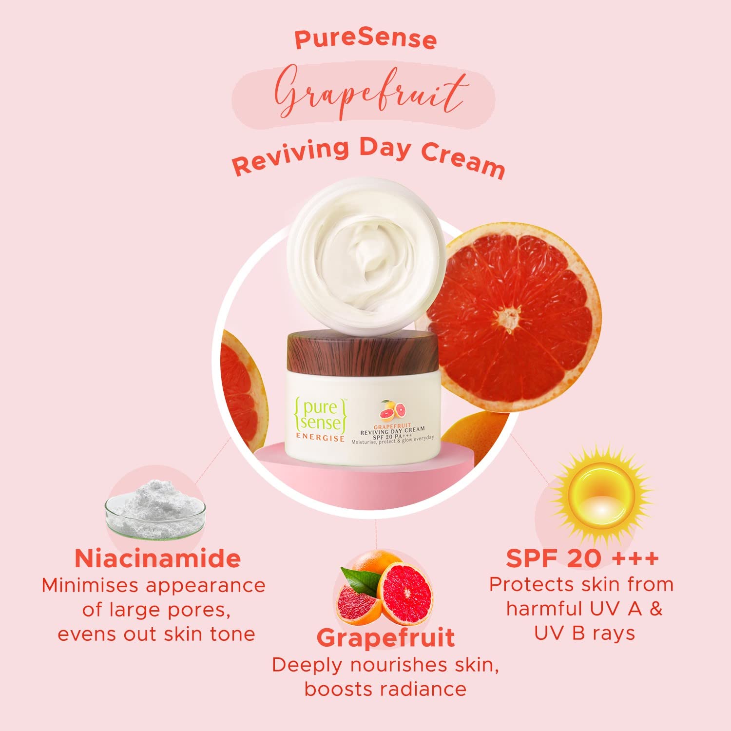 Pure Sense Grapefruit SPF20 PA+ Day Cream,50 ml, Pack of 1 Pure Sense Grapefruit SPF20 PA+ Day Cream,50 ml, Pack of 1
