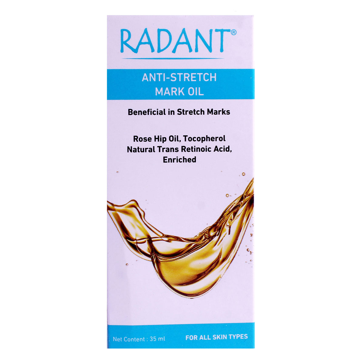 Radant Anti-Stretch Mark Oil 35 ml | Rosehip Oil, Tocopherol, Natural Trans Retinoic Acid | For Stretch Marks | For Both Men & Women | For All Skin Type, Pack of 1 Radant Anti-Stretch Mark Oil 35 ml | Rosehip Oil, Tocopherol, Natural Trans Retinoic Acid | For Stretch Marks | For Both Men & Women | For All Skin Type, Pack of 1