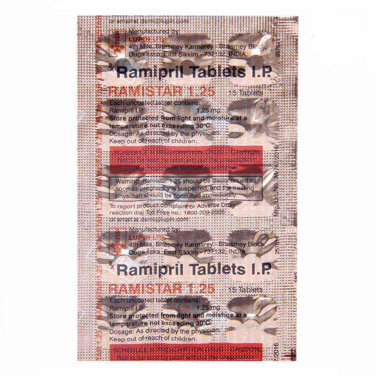 Ramistar 1.25 mg Tablet 15's, Pack of 15 TABLETS Ramistar 1.25 mg Tablet 15's, Pack of 15 TABLETS