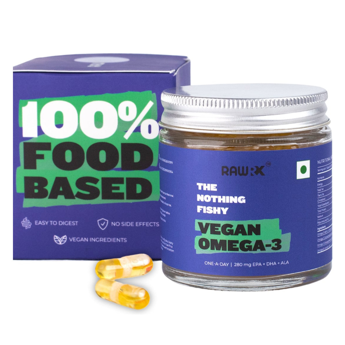 RawRX Vegan Omega-3 Fatty Acid with EPA + DHA + ALA for Hair Growth, Heart Care & Joint Pain, 60 Capsules, Pack of 1 RawRX Vegan Omega-3 Fatty Acid with EPA + DHA + ALA for Hair Growth, Heart Care & Joint Pain, 60 Capsules, Pack of 1