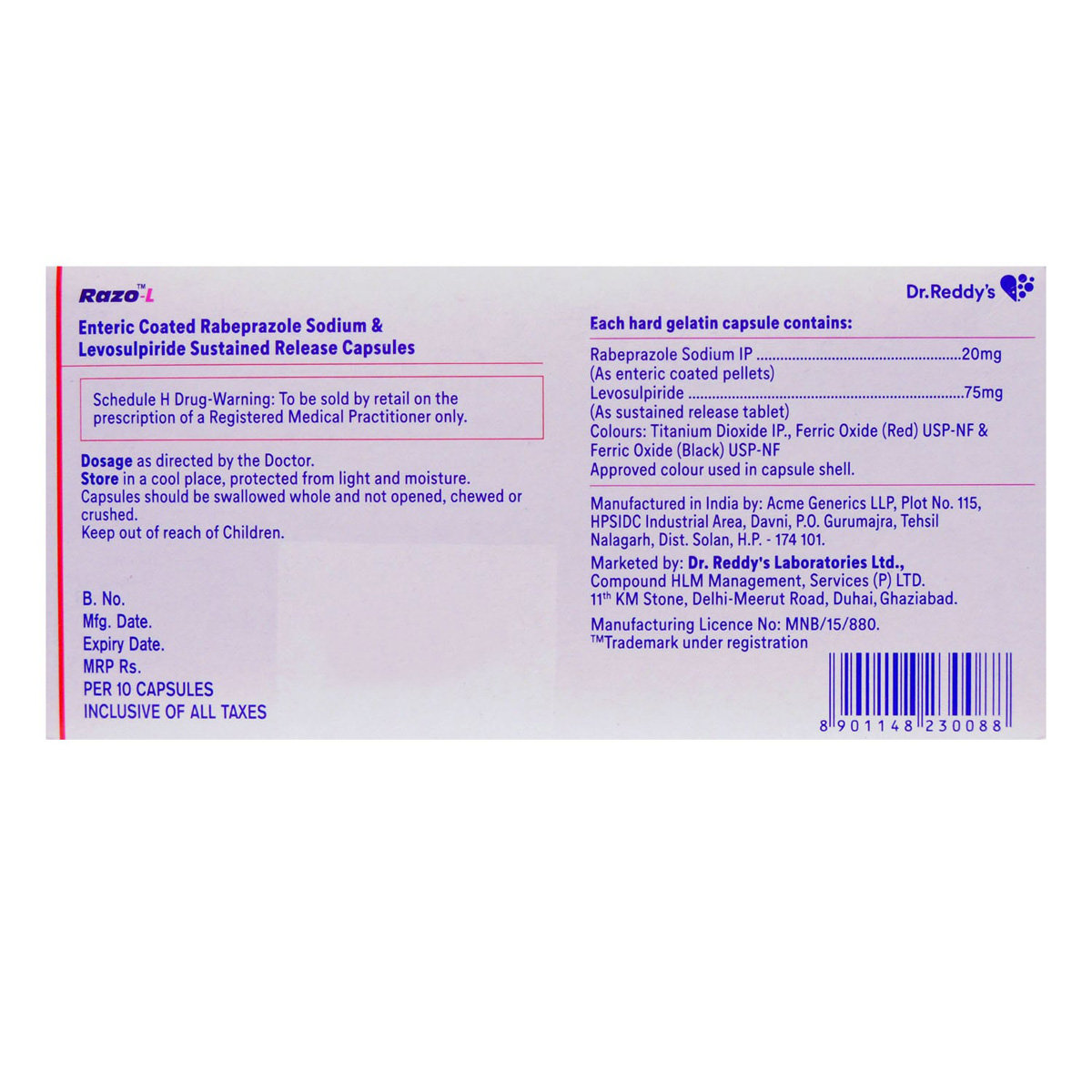 Razo-L Capsule 10's, Pack of 10 Razo-L Capsule 10's, Pack of 10