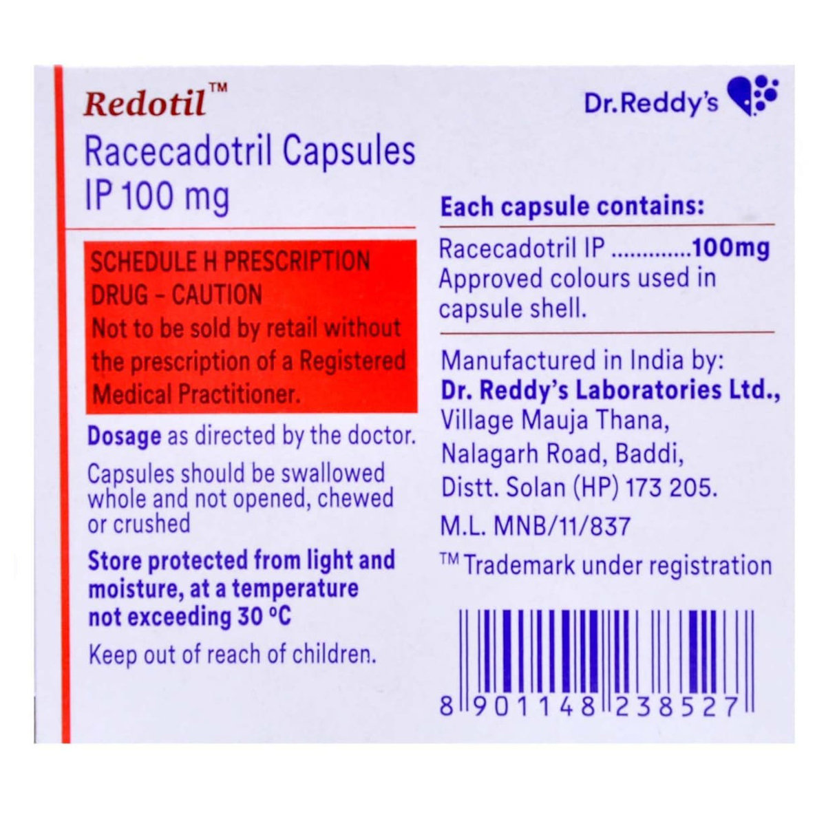 Redotil 100 mg Capsule 15's, Pack of 15 CAPSULES Redotil 100 mg Capsule 15's, Pack of 15 CAPSULES