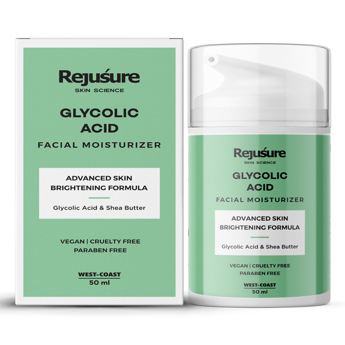 Rejusure Glycolic Acid Facial Moisturizer 50 ml | Glycolic Acid And Shea Butter | Promotes Skin Renewal & Hydration | Minimizes Pigmentation and Dark Spots | For All Skin Type, Pack of 1 Rejusure Glycolic Acid Facial Moisturizer 50 ml | Glycolic Acid And Shea Butter | Promotes Skin Renewal & Hydration | Minimizes Pigmentation and Dark Spots | For All Skin Type, Pack of 1