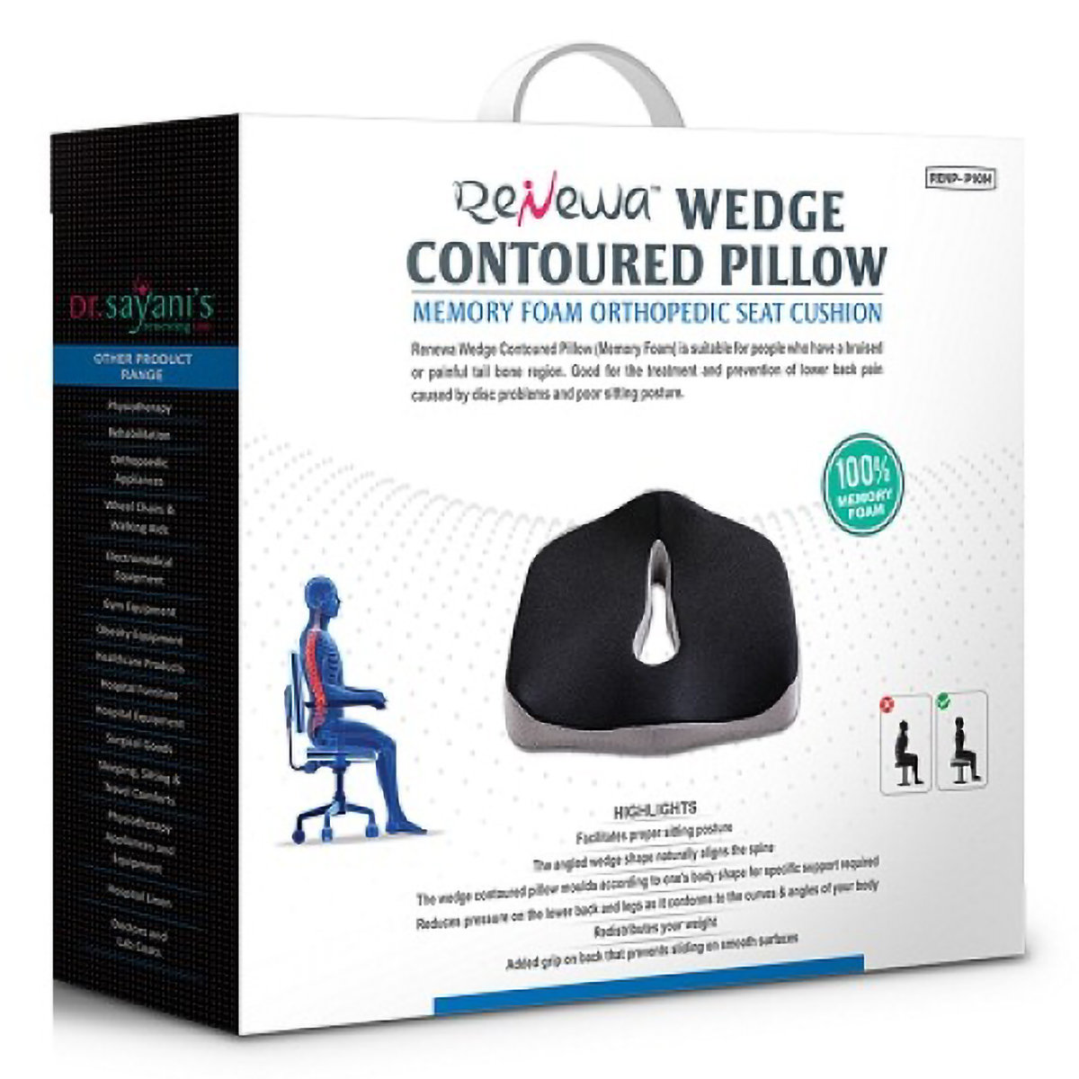 Renewa Wedge Contoured Memory Foam Pillow Universal, 1 Count, Pack of 1 Renewa Wedge Contoured Memory Foam Pillow Universal, 1 Count, Pack of 1